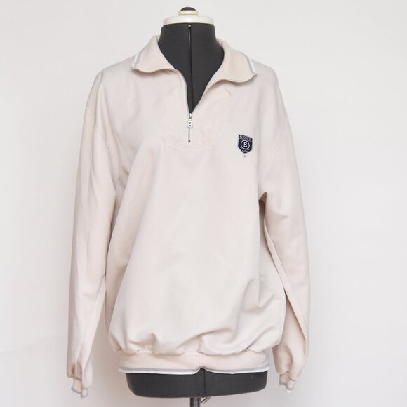 Bogner Women's Size 10 Beige Quarter Zip Pullover Sweatshirt Crest Logo VTG 2007 - Picture 1 of 9